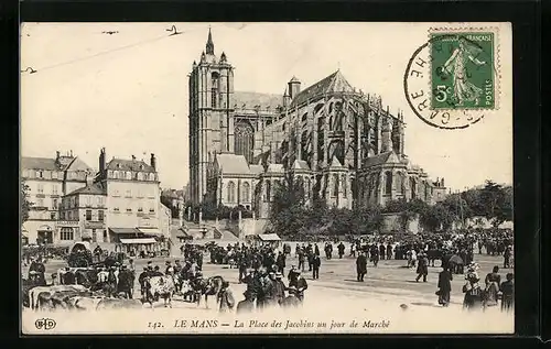 AK Le Mans, La Place des Jacobins un jour de Marché