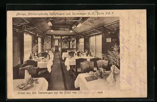 AK Mitropa, Innenansicht des Speisewagens der Mitteleuropäischen Schlafwagen- und Speisewagen-A.-G.