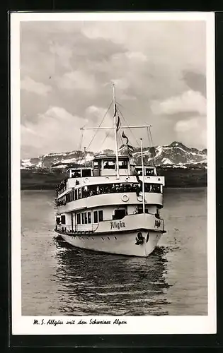 AK Bodenseedampfer MS Allgäu mit Blick auf die Schweizer Alpen