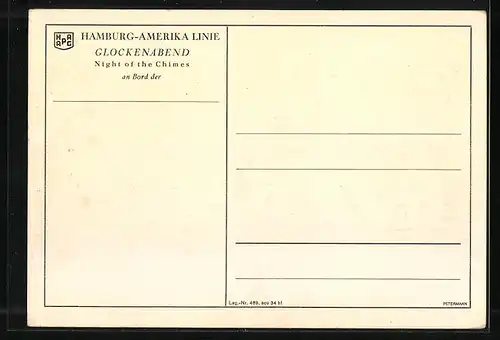 Künstler-AK Glockenabend an Bord eines Dampfers der H.-A.-Linie, 
