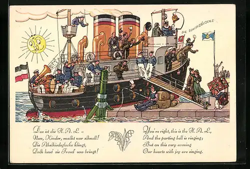 Künstler-AK Glockenabend an Bord eines Dampfers der H.-A.-Linie, 