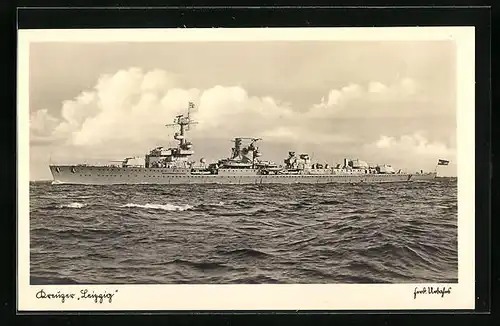 AK Kreuzer Leipzig der Kriegsmarine in der Gesamtansicht