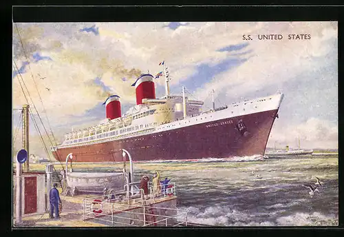 Künstler-AK Passagierschiff SS United States sticht in See