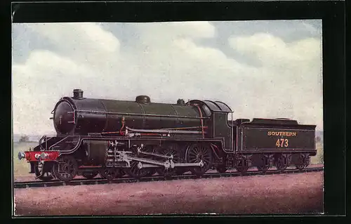 Künstler-AK Englische Eisenbahn Nr. 473 in der Gesamtansicht