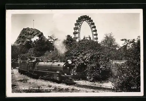 AK Wien, Prater Kleinbahn mit Riesenrad