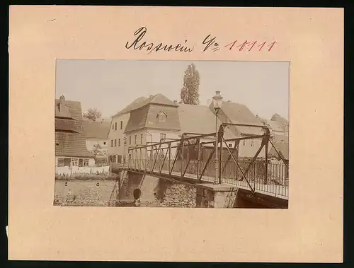 Fotografie Brück & Sohn Meissen, Ansicht Rosswein, der Stahlbrücke Muldensteg mit Blick in die Stadt