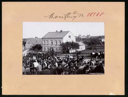 Fotografie Brück & Sohn Meissen, Ansicht Moritzburg-Eisenberg, Blick in den Ort beim Rossmarkt, Pferdemarkt, Jagdschloss