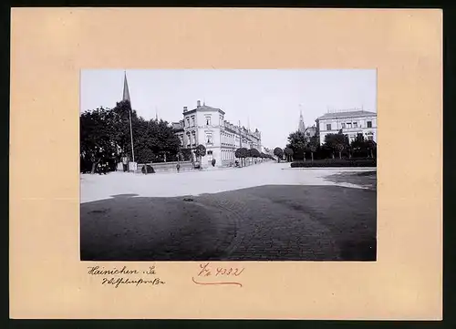 Fotografie Brück & Sohn Meissen, Ansicht Hainichen i. Sa., Blick in die Wilhelmstrasse mit Hotel