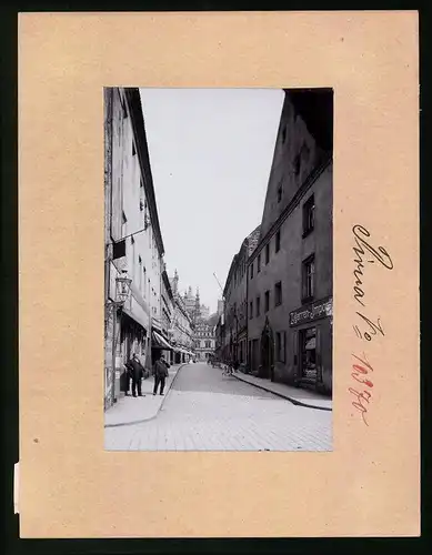 Fotografie Brück & Sohn Meissen, Ansicht Pirna a. Elbe, Schössergasse / Oehnaische Gasse, Geschäfte