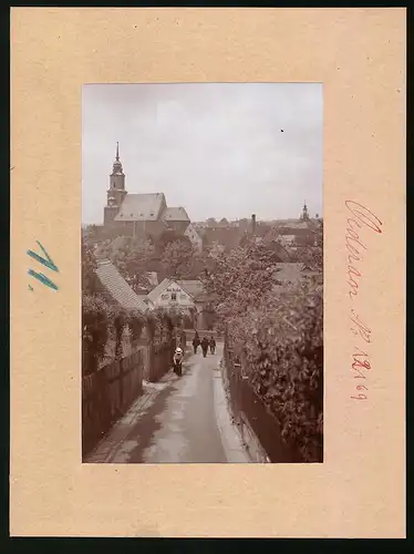 Fotografie Brück & Sohn Meissen, Ansicht Oederan, Blick von der Bahnhofstrasse auf die Stadt mit Handlung Hugo Weydling
