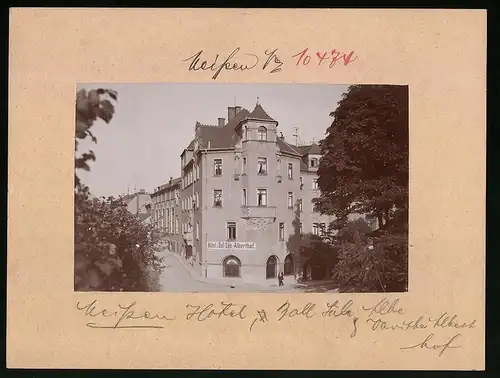 Fotografie Brück & Sohn Meissen, Ansicht Meissen i. Sa., Strassenpartie am Hotel & Ball-Säle Aberthof
