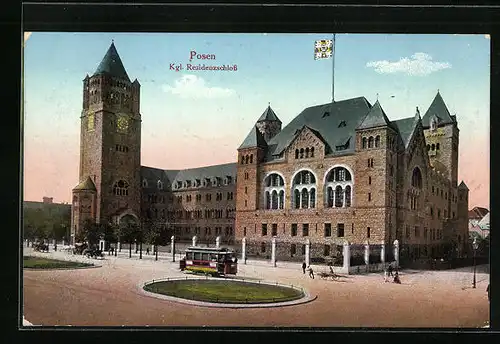 AK Posen, Kgl. Residenzschloss und Strassenbahn