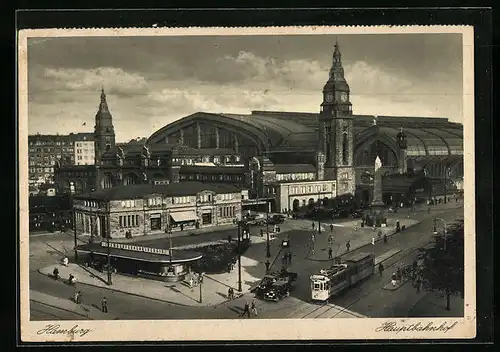 AK Hamburg, Hauptbahnhof und Strassenbahn