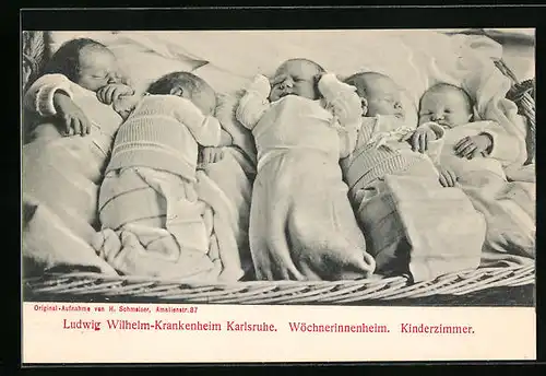 AK Karlsruhe, Babies im Ludwig Wilhelm-Krankenheim, Kinderzimmer