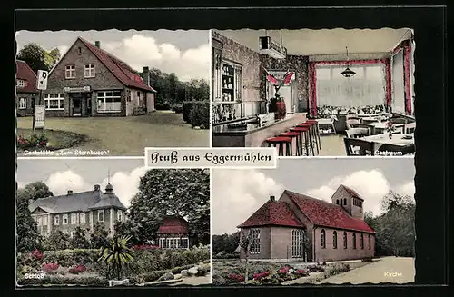 AK Eggermühlen, Gaststätte Zum Sternbusch, Inh. H. Havermann, Schloss, Kirche
