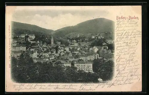 Relief-AK Baden-Baden, Ortspartie aus der Vogelschau