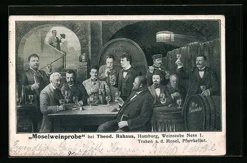 Künstler-AK Hamburg, Gasthaus Weinstube Theodor Rahaus, Ness 1