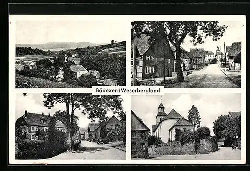 AK Bödexen /Weserbergl., Kirche, Strassenpartie, Ortsansicht