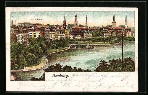 Lithographie Hamburg-St.Georg, An der Alster