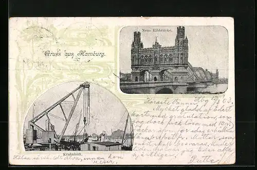 AK Hamburg-Rothenburgsort, Krahnhöft, Neue Elbbrücke