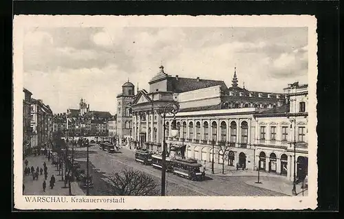 AK Warschau, Strassenbahnen in der Krakauervorstadt