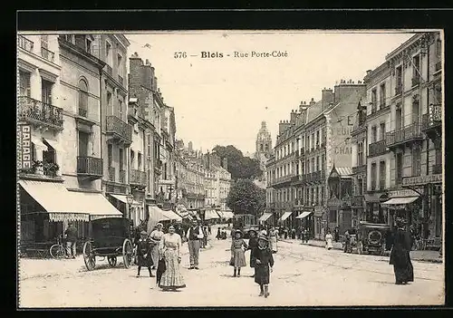 AK Blois, Rue Porte-Cote, Strassenbahn