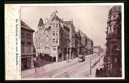 AK Karlsruhe, Strassenbahn auf der Kaiserstrasse, Hofapotheke