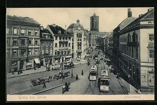 AK Berlin, Strassenbahnen auf dem Molkenmarkt