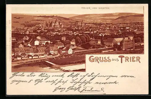 Lithographie Trier, Gesamtansicht von Westen