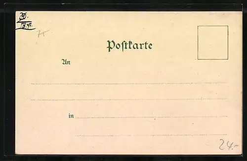 Lithographie Karlsruhe, Stadtgartensee mit Festhalle, Schloss