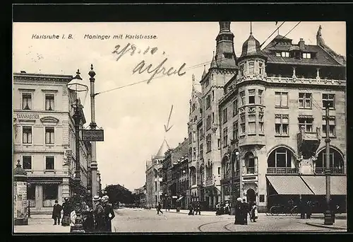 AK Karlsruhe i. B., Moninger mit Karlstrasse