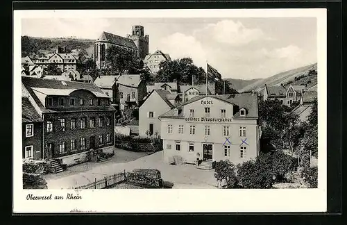 AK Oberwesel a. Rh., Ortsansicht mit Hotel aus der Vogelschau