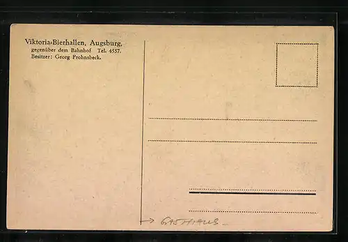 AK Augsburg, Gasthaus Viktoria-Bierhallen, Innenansicht