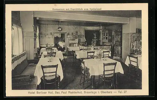 AK Braunlage i. Oberharz, Hotel Berliner Hof, Restaurant mit Durchblick zum Speisesaal