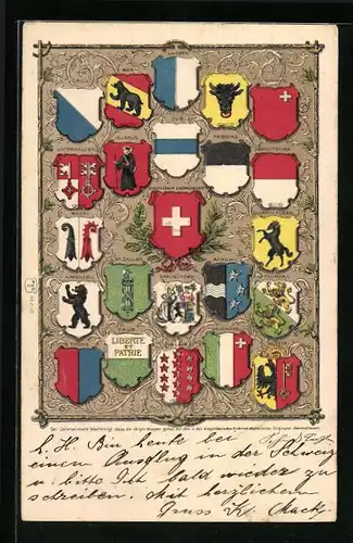 Relief-Künstler-AK Glarus, Wappen von Ticino, Thurgau und Solothurn