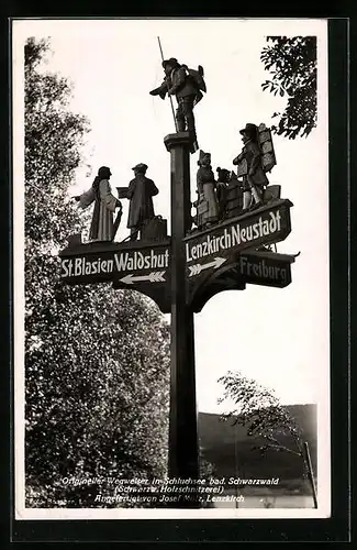 AK Schluchsee /Bad. Schwarzwald, Wegweiser St. Blasien Waldshut u. Lenzkirch Neustadt