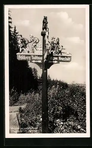 AK Todtnau, Wegweiser Feldberg Todtnau u. Titisee Neustadt im Bärental