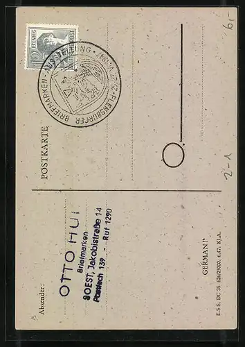 AK Flensburg, Briefmarkenausstellung 1947, 1 Schilling-Briefmarke