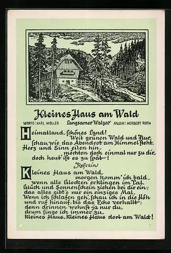 AK Lied Kleines Haus am Wald von K. Müller und Herbert Roth