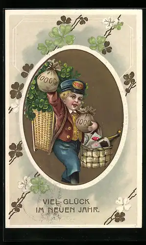 AK Page mit Korb voller Klee und Geldsäcken