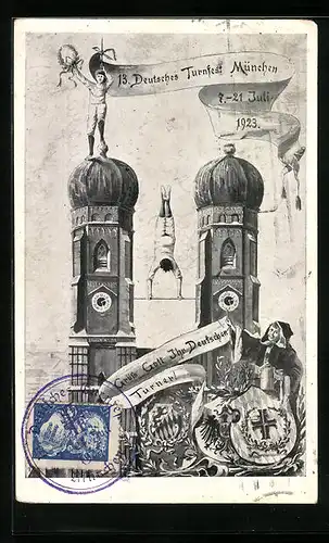 Künstler-AK München, 13. Deutsches Turnfest 1923 - Grüss Gott Ihr Deutschen Turner!