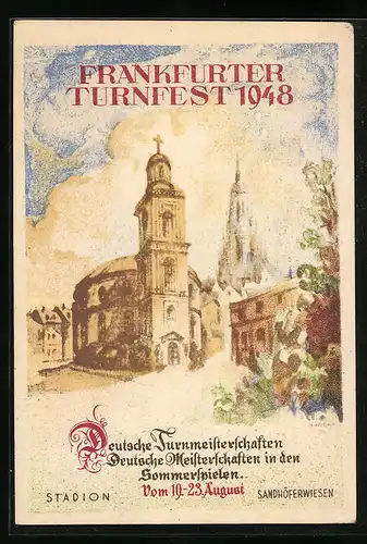 Künstler-AK Frankfurt, Turnfest 1948, Kirche