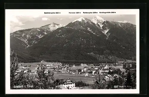 AK Seefeld, Ortsansicht mit Alpenpanorama