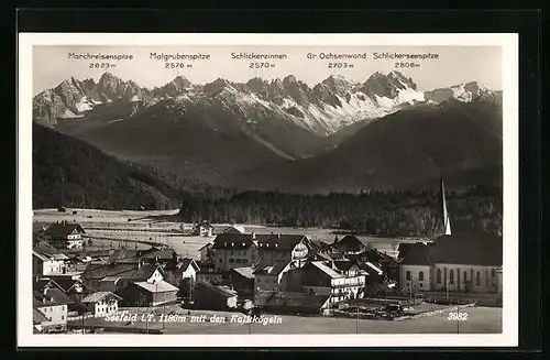 AK Seefeld, Teilansicht mit Alpengipfeln