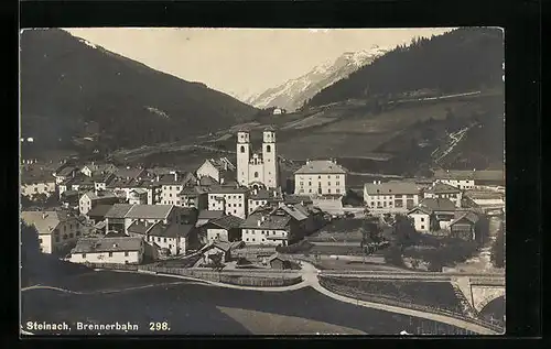 AK Steinach /Brennerbahn, Ortsansicht mit Bahnbrücke