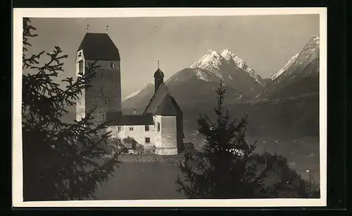 AK Schwaz, Ortspartie mit Bergen