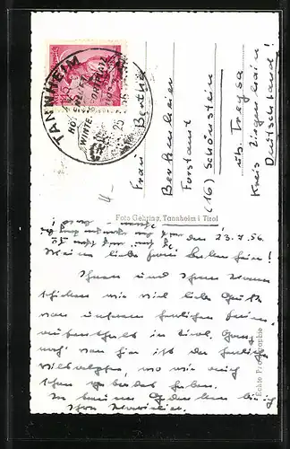 AK Tannheim, Strassenpartie mit Kirche und Tannheimergruppe