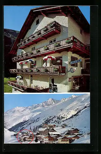 AK Obergurgl im Ötztal, Alpen-Gasthof Gletscherblick, Teilansicht im Schnee