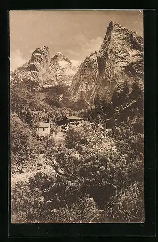 AK Hinterbärnbad i. Kaisertal, Ortsansicht mit Bergpanorama