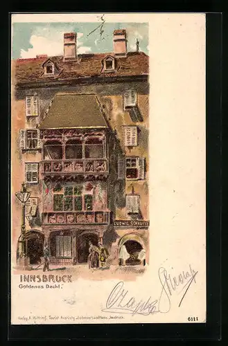 Präge-AK Innsbruck, Goldenes Dachl mit Passanten